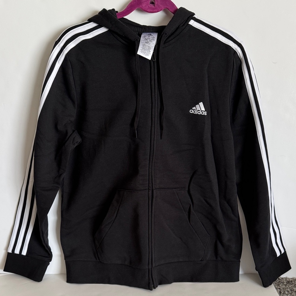 Adidas Womens Black and White Striped Hoodie